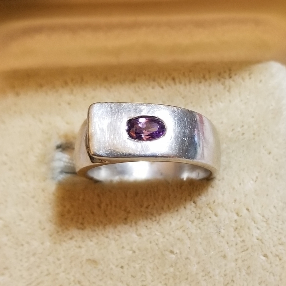 𝅺vtg Hand Crafted Sterling Amethyst Cigar Band Ring - Picture 6 of 7